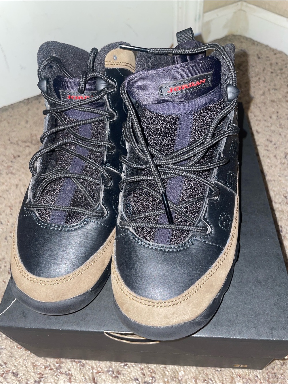 Jordan Boys Black and Brown Leather/Suede High-Top Sneakers